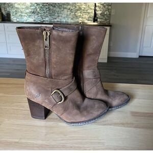 Born Brown Leather Boots Women's Size US 6 EUR 36.5 Medium‎ Heel Zip Up Buckle